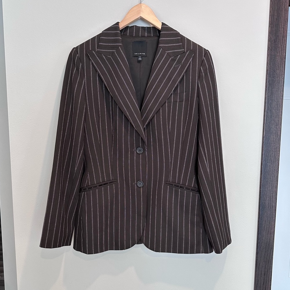 The Limited Pinstripe Brown/Cream Blazer Two Button Suit Jacket Office Business